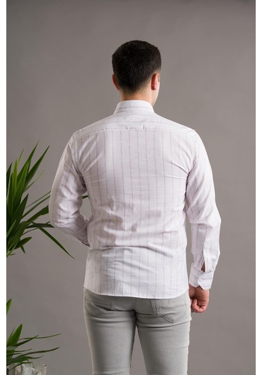 Evrytime Slimfit Pamuklu Çizgili Yaka Düğmeli Uzun Kol Erkek Yazlık Gömlek 001
