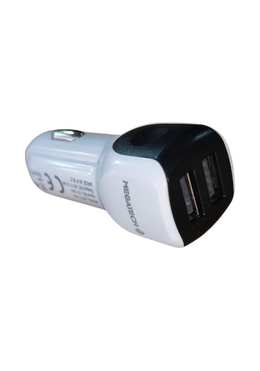 Megatech T05 Araç Çakmaklık Şarj Cihazı, 2 Usb, 3.4a, Beyaz