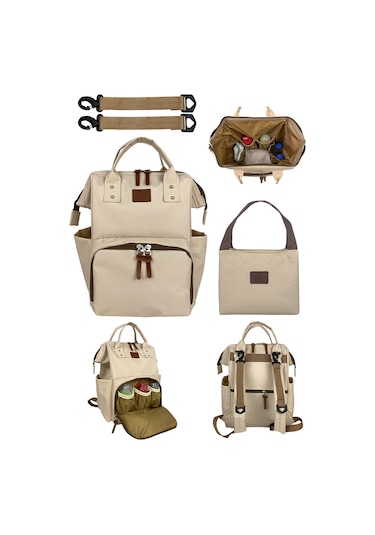 Star Anne Bebek Bakım Sırt Çantası + Termos Çanta-Bej