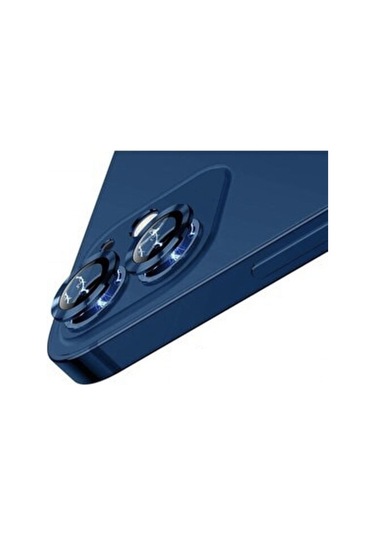 Apple İphone 12 Mini Kamera Koruyucu Lens Mercek Metal Çerçeveli 2li Set Mavi Blue
