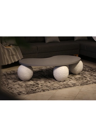 Modern Orta Sehpa & Top Sehpa Cam Sehpa & Küre Orta Sehpa - Dragon Beyaz - Fasulye - Gri Mdf Beyaz