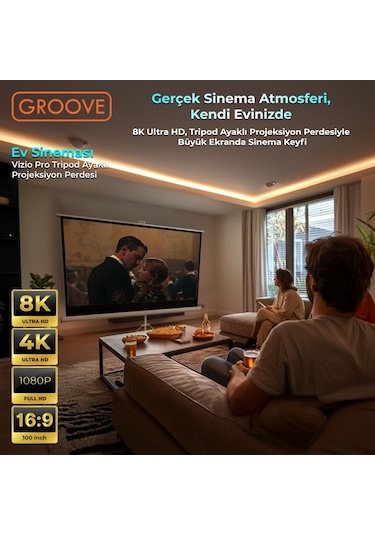 Groove Vizio Pro 100 Inch 220x125cm Blackout Işık Geçirmez Tripod Ayaklı Projeksiyon Perdesi