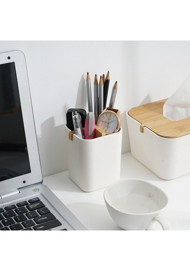 Ximistore9 Biyodegradable Bambü Lifli Organizer Kutusu - Banyo Fırça Tutucu, Masaüstü Ve Mutfak Düzenleyici, Beyaz Beyaz