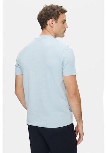 Ucla Canary Gök Mavi Bisiklet Yaka Gofre Baskılı Yumuşak Dokulu Modal Kumaş Standard Fit Erkek Tshirt Gök Mavisi
