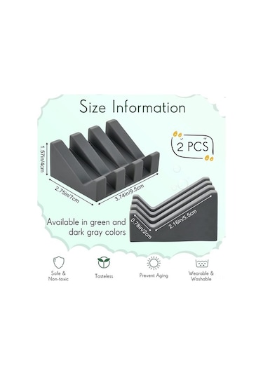 Besthome1 Silikon Sabun Tepsisi, Kendiliğinden Su Çıkaran Tasarım, Duş & Mutfak İçin, 2 Adet Koyu Gri Koyu Gri