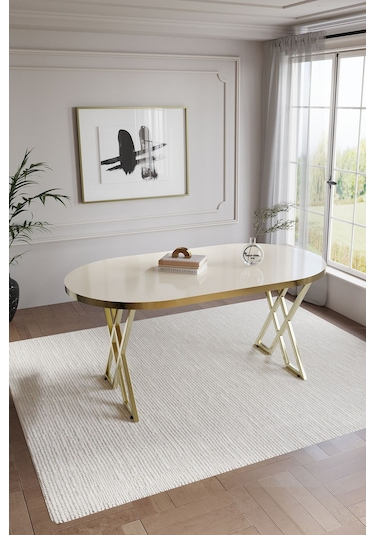 Mutfak Masası Takımı 6 Kişilik Masa Takımı Elma Avangarde Yemek Masa Takımı Benchli Gold