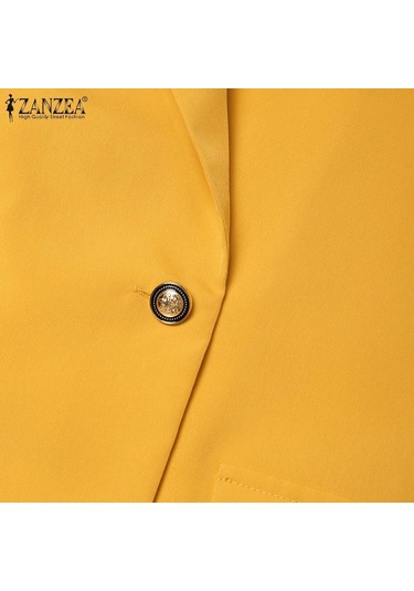 Zanzea Kadın Blazer Ve Pantolon Rahat İki Parça Takım Elbise Seti Koyu Mavi