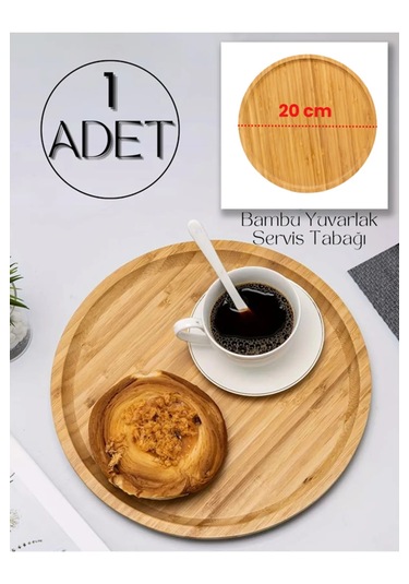 Bambu Yuvarlak Servis Tabağı Doğal, Dayanıklı Ve Çok Amaçlı Sunum Tepsisi 20x20 Cm Bambu