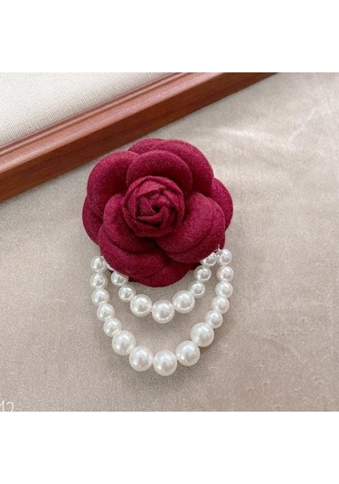 Gri Kumaş Gül Broş Zarif Vintage Çiçek Parlak Sahte İnci Zincir Şapka Şal Eşarp Çanta Elbise Yaka Kadın Kızlar Yaka Pin Moda Aksesuarları Gri