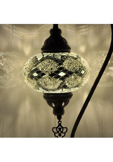 Mozaik Lamba Masaüstü Lamba Gece Lambası Otantik Mozaik Abajur Beyaz