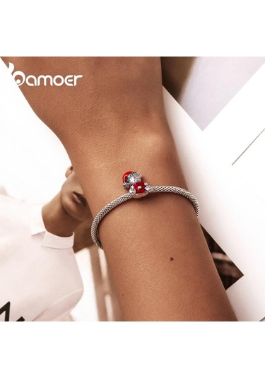 Bamoer 925 Ayar Gümüş Noel Ayı Aşk Kolye Kadınlar İçin Fit Bilezik Ve Bileklik Noel Hediyesi Gümüş