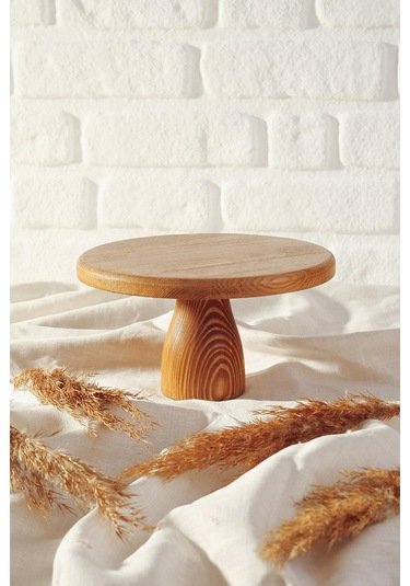 Nishev Ahşap Yuvarlak Ayaklı Pasta Sunum Servis Tabağı Ahşap