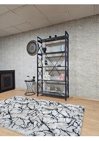 Siyah Boyalı Kitaplık - 5 Raflı Suntalem Lüks Kitaplık Luanda Çok Renkli