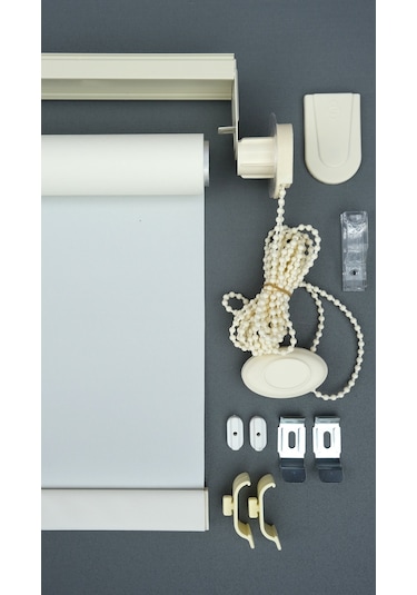 Düz Stor Perde - Kalın Mat Stor Güneşlik Kumaş Keten - Alüminyum Kasa Ve Boru - Eteği Dilimsiz/düz Krem