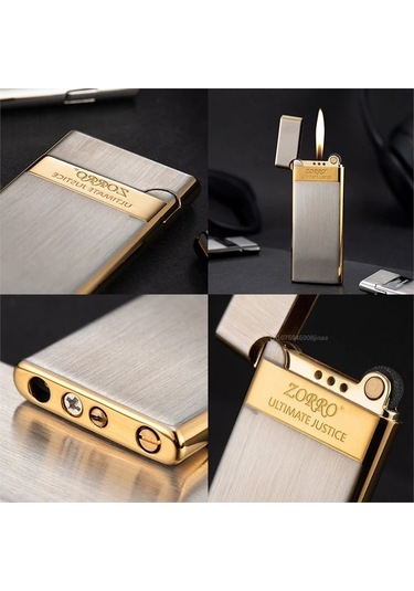 Zorro Ultra İnce Gazlı Slim Çakmak Gümüş Bronz