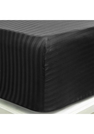 Çizgili Saten Yatak Çarşafı Lastikli 100x200 Yastık Kılıfı 50x70 Siyah