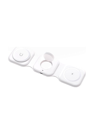 Leezsing Ym588 Katlanabilir 3'lü Kablosuz Şarj İstasyonu - Beyaz Abs Malzeme