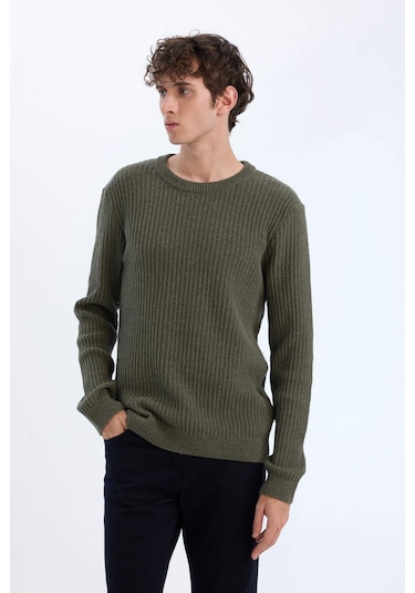 DeFacto Standart Fit Bisiklet Yaka Dokulu Triko Kazak E0811AXNSGN852