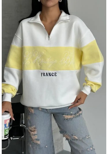 Yarım Fermuar Ikı Renklı Sweat Sarı