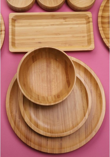 Atbyhome Meadow 6 Kişilik 31 Parça Doğal Bambu Kahvaltı Takımı Kahvaltı Seti Sunum Seti Bambu