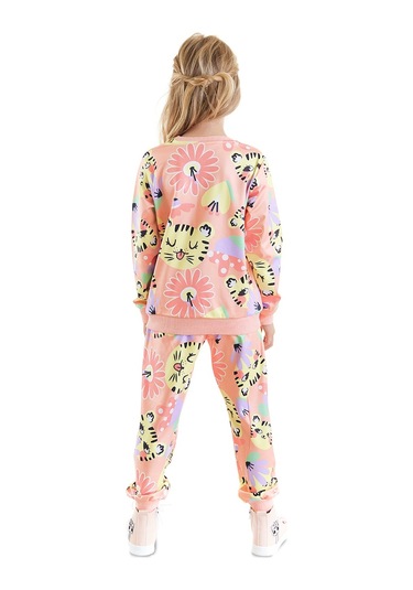 Denokids Çiçekli Kedi Kız Çocuk Eşofman Takım Çok Renkli
