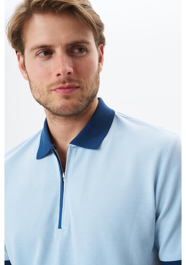 Arma Erkek Regular Fit Basic % 100 Pamuk Pike Fermuarlı Polo Yaka Tişört Y29374354302 Mavi-m1 Mavi