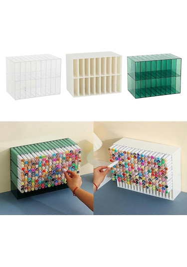 Ganzhoushop Marker Organizer Kalemlik Kalem Saklama Kutusu Büyük Kapasiteli Marker Tutucu Masaüstü Organizatör Okul Ofis Malzemeleri Şeffafbeyaz