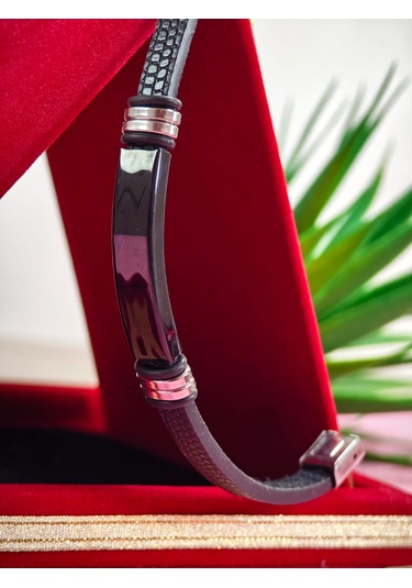 Çelik Derili Bileklik Kişiye Özel İsimli Paslanmaz Derili Çelik İsimli Bileklik 316 L Çelik Bej