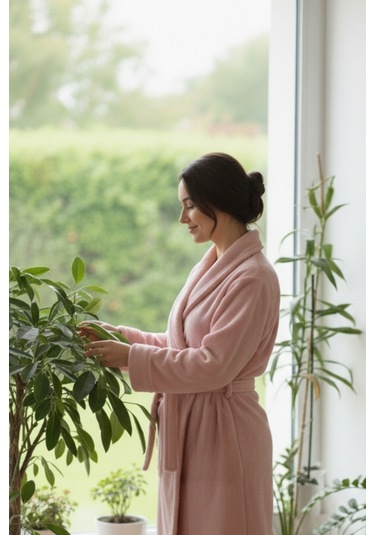 Lumor Şal Yaka Wellsoft Peluş Yumuşak Sabahlık Pudra Pudra