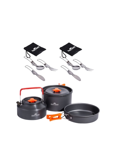 Tencere Tava Çaydanlık Ve 2li Çatal Kaşık Bıçak Seti TTC-CKB2-2808 Açık Gri