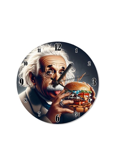 Albert Einstein Hamburger Temalı Şekilli Duvar Saati