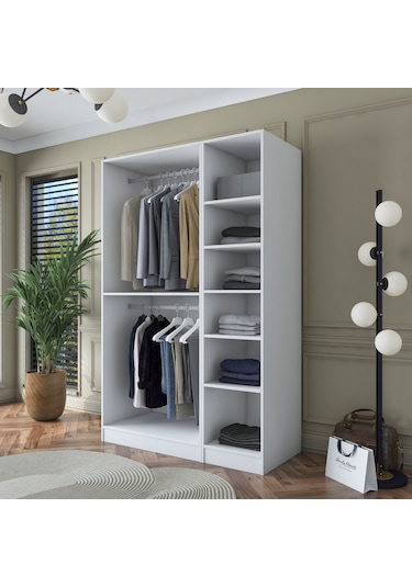 Rani Ba164 Gardırop Elbise Dolabı 3 Kapaklı 6 Raflı 2 Askılı Modüler Dolap Beyaz