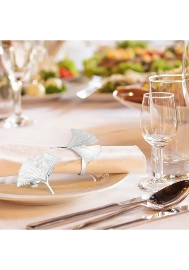 Shineyee Altın Ve Gümüş Metal Yaprak Desenli Dayanıklı Peçete Halkaları - 20'li Paket, Şık Sofra Aksesuarı Gümüş