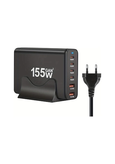 Motion003 155w 6 Portlu Masaüstü Şarj Cihazı Usb C 65w Ve Usb A 18w Hızlı Şarj Beyaz Avrupa Fişli Adaptör Dizüstü Bilgisayar İphone Uyumlu İçin