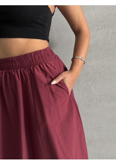Kadın Beli Lastikli Dokuma Kloş Etek Bordo Kadın Beli Lastikli Dokuma Kloş Etek Bordo