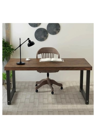 Halevia Metal Ahşap Çalışma Masası. Siyah - Ceviz