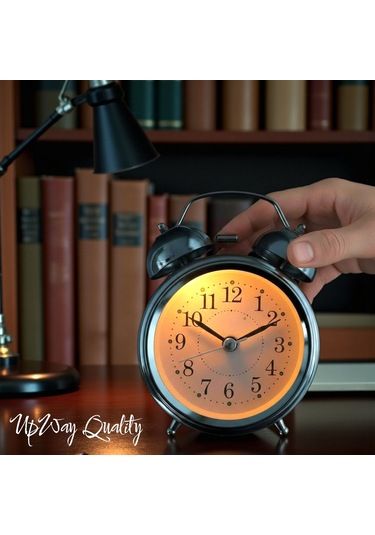 Upway Çanlı Tokmaklı Yüksek Zil Sesli Gümüş Metal Kasalı Işıklı Nostaljik Retro Çalar Saat Gümüş