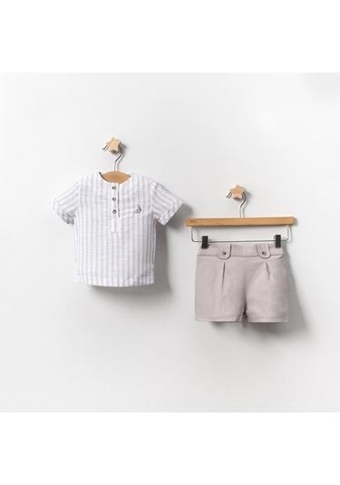 Yazlık Yelken Nakışlı Bebe 2'li Erkek Takım Gri