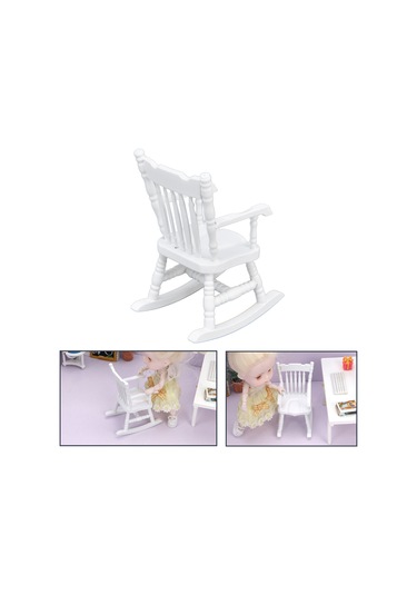 Vkemall 1:12 Ölçekli Bebek Evleri İçin Ahşap Beyaz Kayar Sandalye - Mini Masaüstü Dekoratif Simülasyon Mobilya Diğer