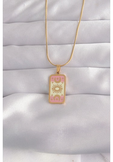 Forwhat Zarif Kadın İçin Golden Çelik Karışık Mineli Ay Tip Tarot Kolye Metalik