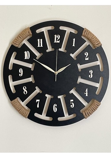 Ümra Lazer Rakamlı Ahşap Dekoratif Duvar Saati 40x40 Cm Siyah