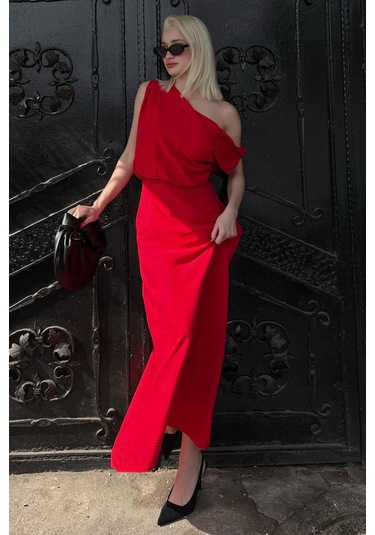 Madmext Madmext Kırmızı Düşük Omuz Elbise Mg2349 Kırmızı