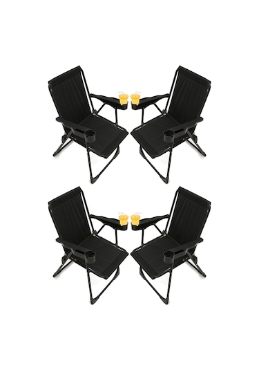 Silva 4 Adet Kamp Sandalyesi Bardaklıklı - Siyah