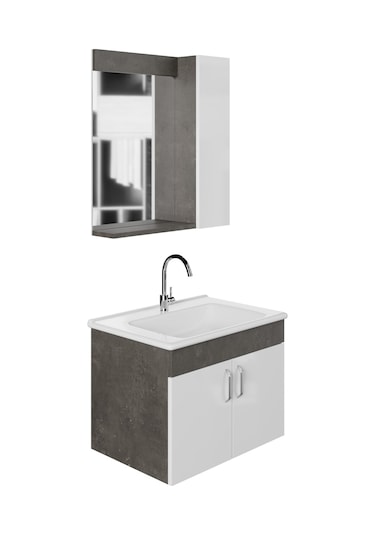 Karen Banyo Gümüş 65 Cm Lavabolu Banyo Dolabı Retro Gümüş-beyaz Lavabo Dahil Gümüş