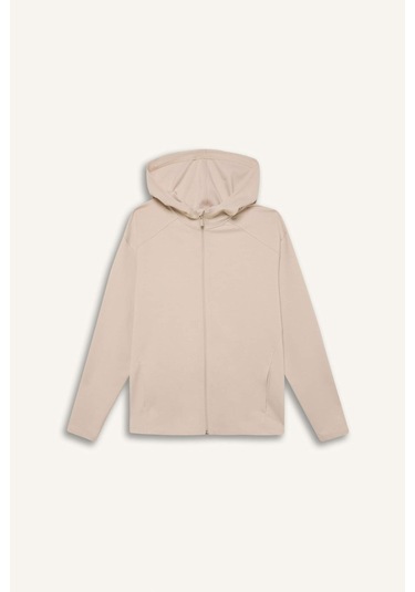 DeFactoFit Standart Fit Kapüşonlu Çift Cepli Sporcu Fermuarlı Sweatshirt D7121AX25SPBG700