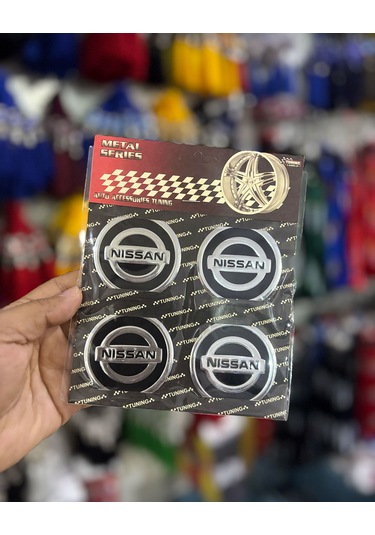 Universal Araç Uyumlu, Nissan Jant Göbeği Arması, Sticker 4'lü Set 60mm Gümüş