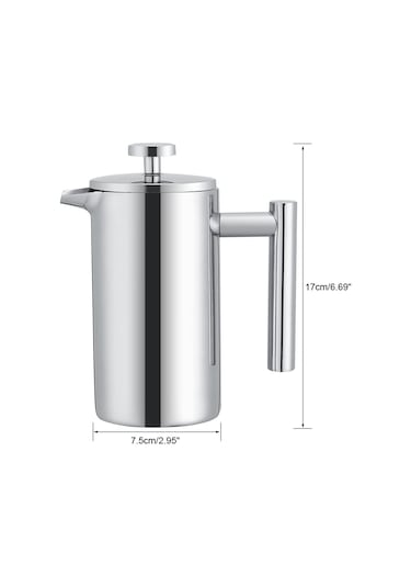 350ml French Press Kahve Kahve French Press French Press Makinesi Gümüş Paslanmaz Çelik Çift Duvarlı Paslanmaz Çelik