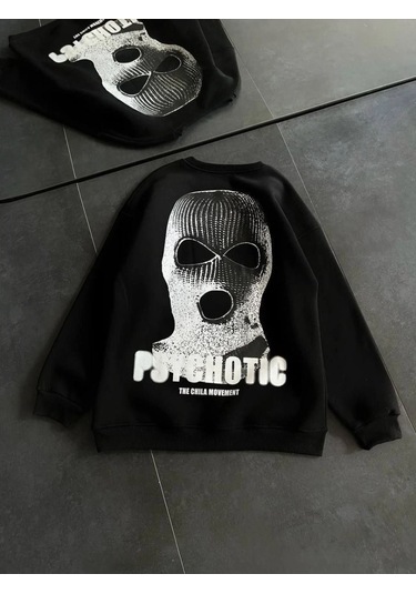 Mbb E-ticaret Kadın 3 İplik Kışlık Bisiklet Yaka Baskılı Sweatshirt - Siyah