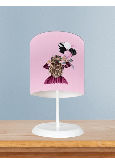 Mekta Home Bebek Ve Çocuk Odası Prenses Kız Ve Fiyonklu Balon Desenli Abajur