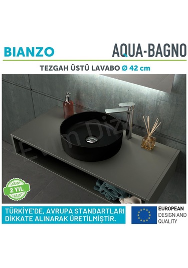 Aqua Bagno Bianzo Batarya Deliksiz Tezgah Üstü Lavabo 42 CM Siyah Mat